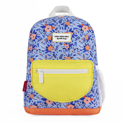 Mochila infantil azul motivo flores bolsillo amarillo Hello Hossy