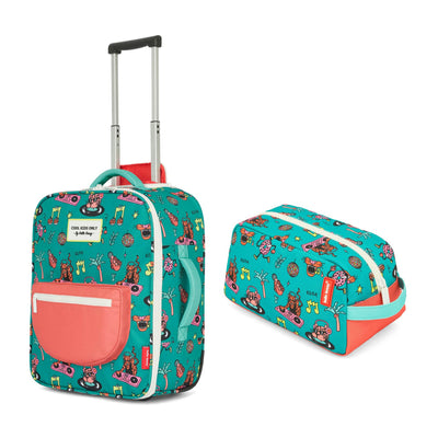 Maleta infantil verde motivo música asa rosa neceser de viaje Hello Hossy