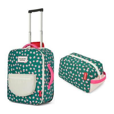 Maleta infantil verde motivo flores con neceser a juego Hello Hossy
