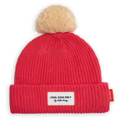 Gorro Infantil Color Block Framboise, con pompón, forro de tejido polar, algodón orgánico, desde 9 meses, Cool Kids Only !