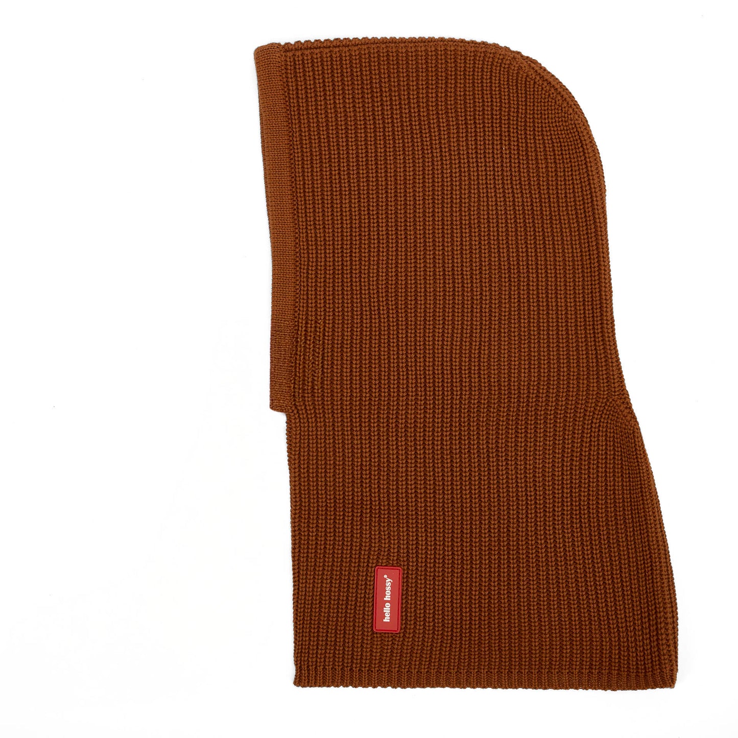 Cagoule en maille marron Hoody Nut pour enfant et bébé - vue de profil, à plat