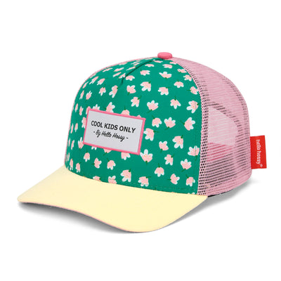 Gorra infantil trucker verde motivo flores rosas sin poner Hello Hossy