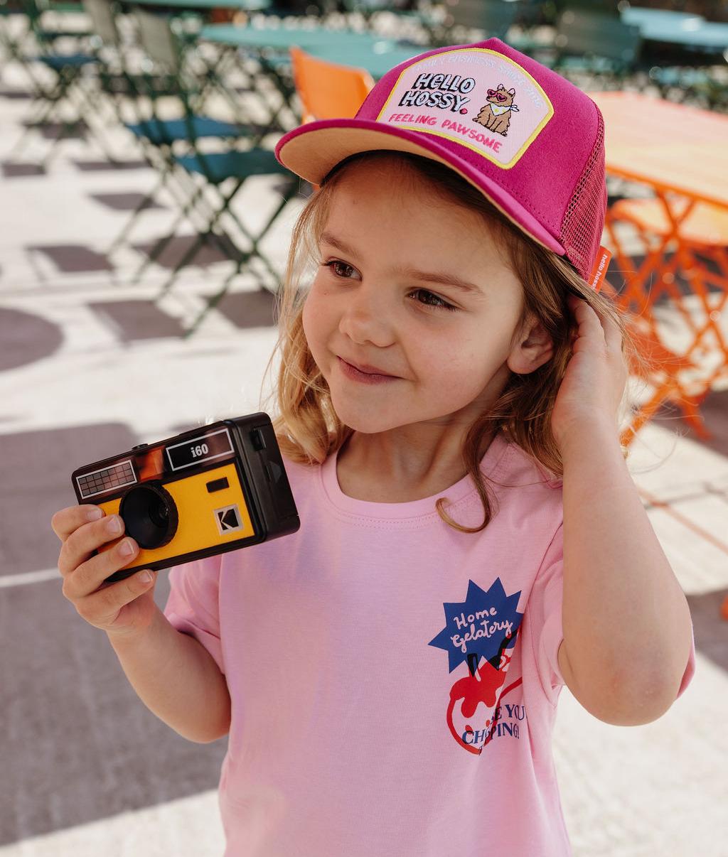 Casquette enfant fuchsia visière courbée patch Hello Hossy