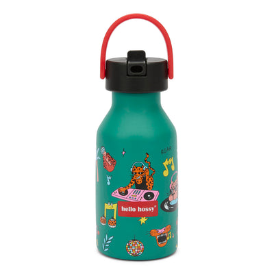Botella infantil verde estampado música animales asa roja Hello Hossy