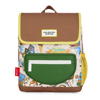 Mochila infantil crema motivo viajes USA bolsillo verde red amarillo Hello Hossy