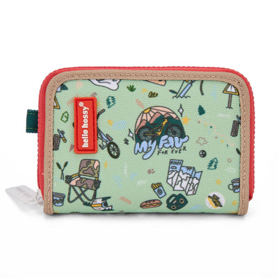 Monedero infantil verde motivo viajes bicicleta borde beige Hello Hossy