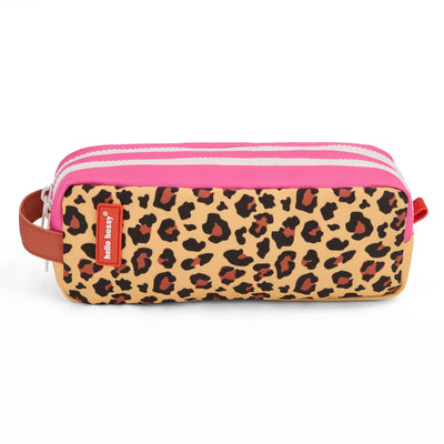 Estuche Escolar infantil beige estampados leopard cierre doble cremallera rosa Hello Hossy