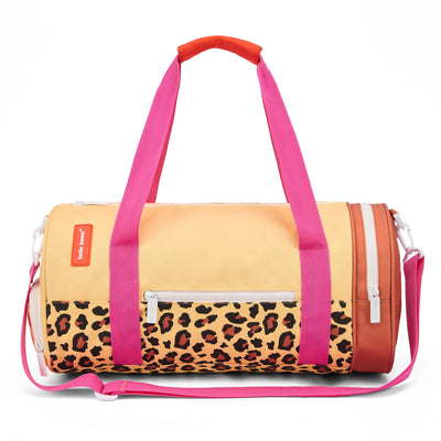Mochila de deporte infantil beige motivo leopard bolsillos con cremallera asas rosas Hello Hossy