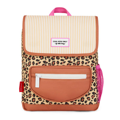 Mochila infantil beige estampado leopard bolsillo delantero marrón Hello Hossy