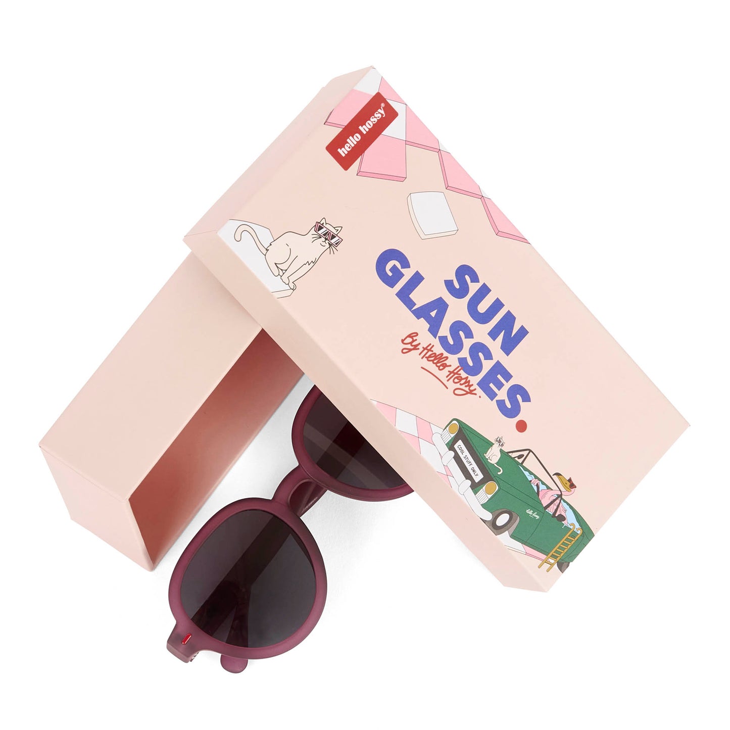 Gafas de sol infantiles violeta forma redonda con packaging Hello Hossy