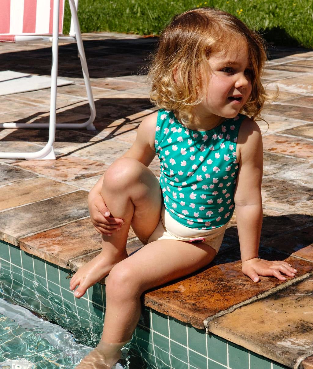 Bañador niña verde estampado flores crema Hello Hossy