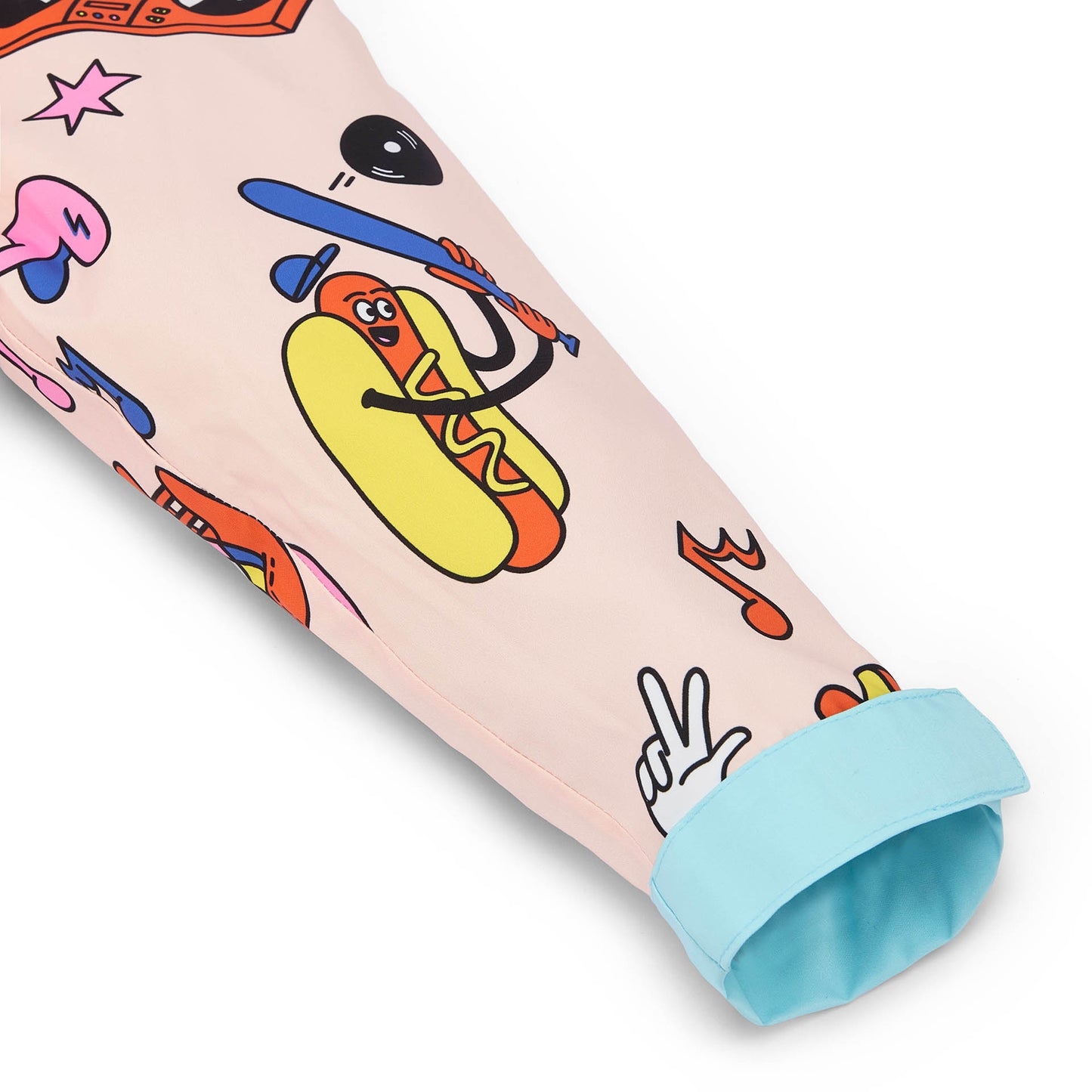 Poncho impermeable infantil crema estampado comida, mangas azul cielo Hello Hossy