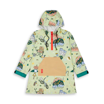 Poncho impermeable con capucha Mountain Ride para niños – vista plana, de frente