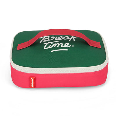 Bolsa de Almuerzo infantil verde y framboise inscripción Break Time Hello Hossy