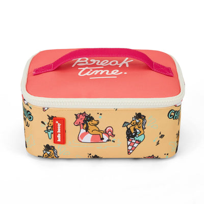 Bolsa de Almuerzo infantil amarillo rosa motivo unicornio detalles rojos Hello Hossy