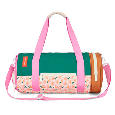 Mochila de deporte infantil verde rosa marrón estampado flores Hello Hossy