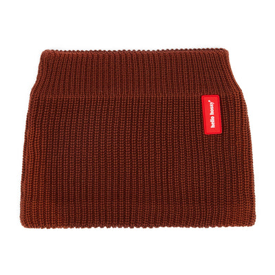 Snood infantil marrón de punto acanalado con etiqueta roja Hello Hossy