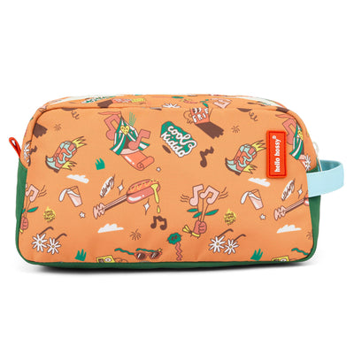 Neceser de aseo infantil marrón estampados música asa azul Hello Hossy
