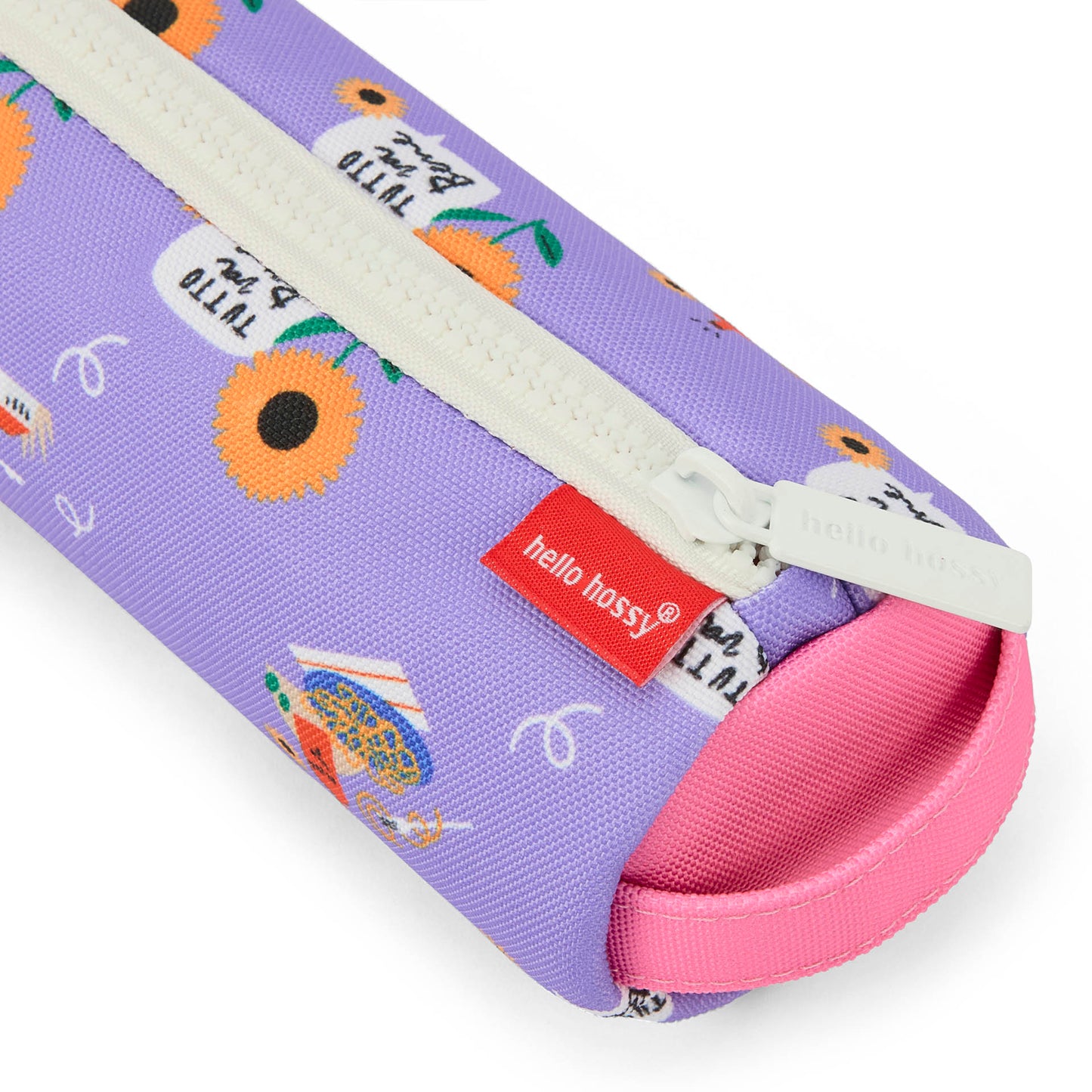Estuche Escolar infantil violeta motivo flores detalles rosa Hello Hossy