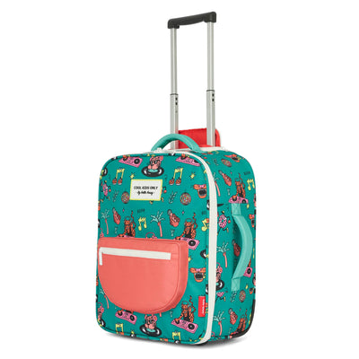 Maleta infantil verde estampado de música bolsillos coral asa retráctil Hello Hossy
