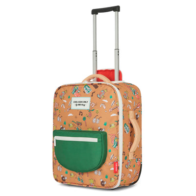 Maleta infantil marrón estampados de música bolsillo verde asa trolley Hello Hossy