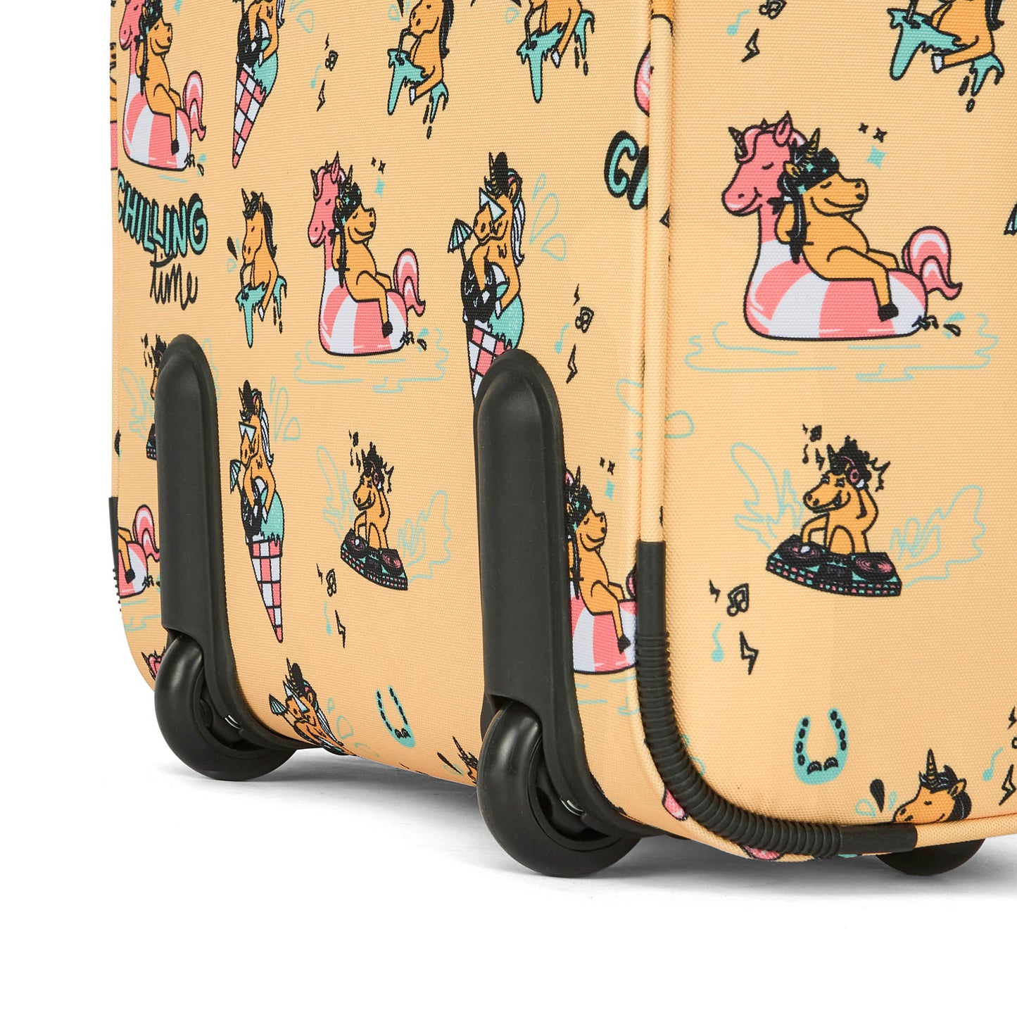 Maleta infantil amarillo estampado unicornios multicolor ruedas y esquinas reforzadas Hello Hossy