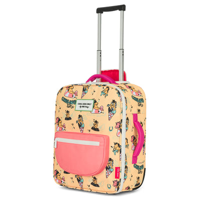 Maleta infantil amarillo estampado de Unicornios rosa asa y ruedas Hello Hossy