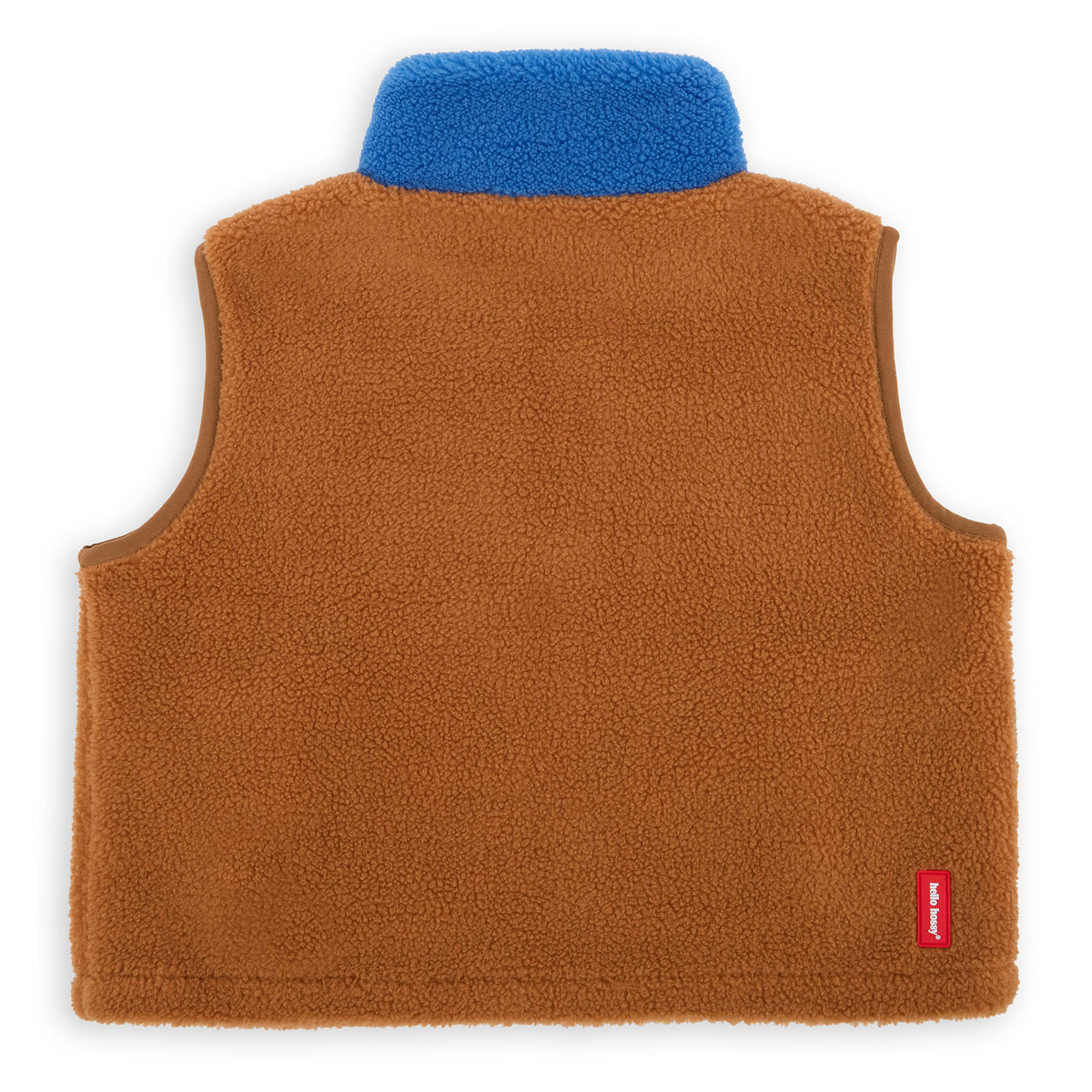 Chaqueta polar sin mangas infantil Camel con cuello azul de la colección Otoño-Invierno Hello Hossy