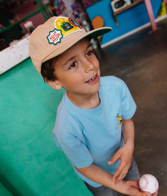 Casquette enfant crème patch musique visière courbée Hello Hossy