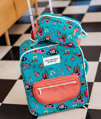 Maleta infantil verde motivo música con neceser a juego Hello Hossy