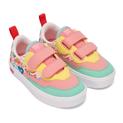 Sneakers niño rosa verde amarillo estampado arte flores doble velcros Hello Hossy