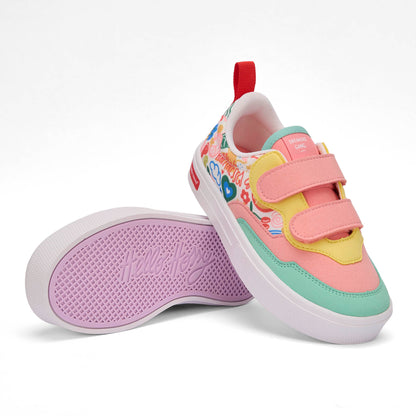 Sneakers niño rosa verde estampado arte multicolor doble velcro Hello Hossy
