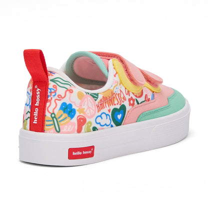 Sneakers niño rosa verde estampado arte multicolor velcros Hello Hossy