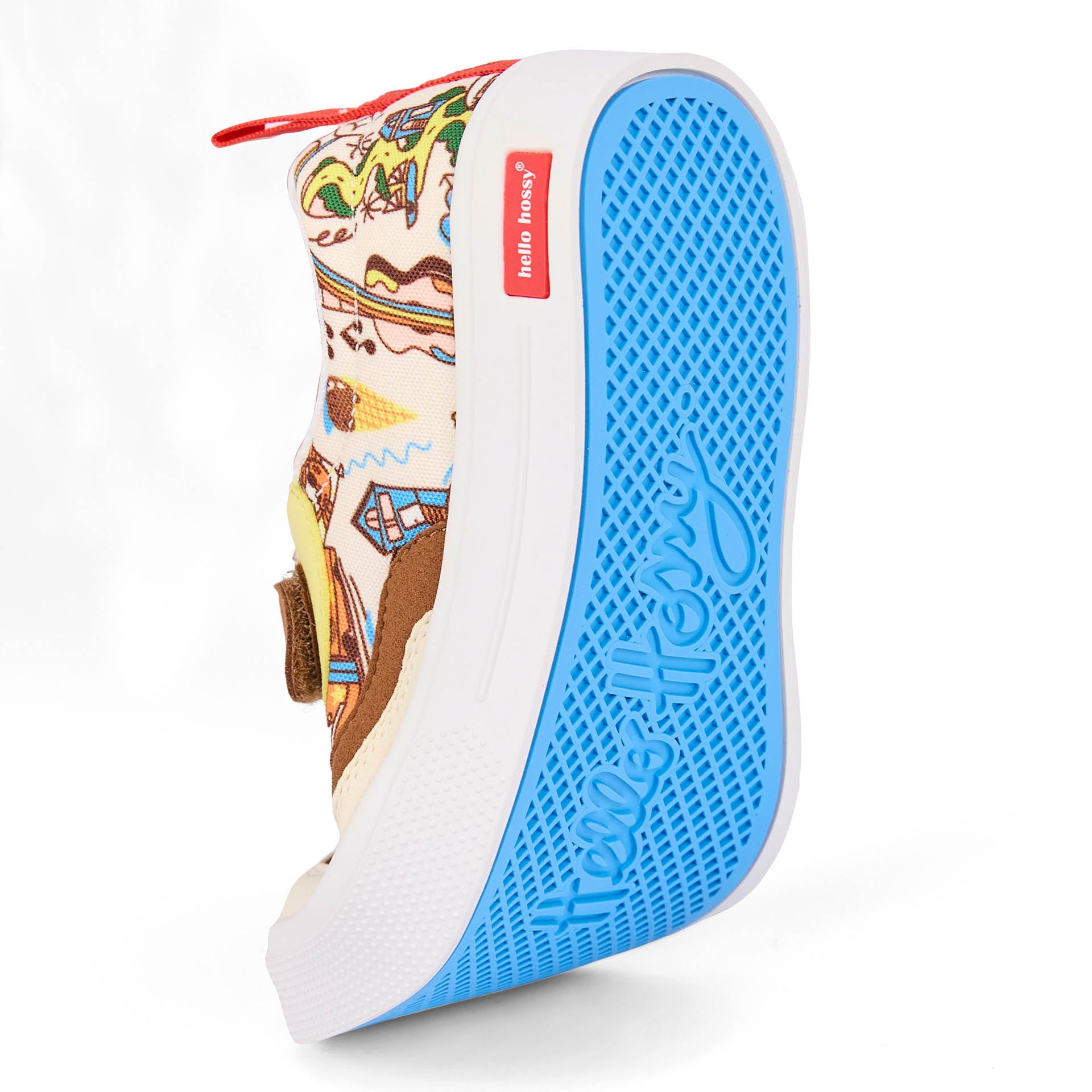 Sneakers infantiles crema marrón suela azul flexible Hello Hossy