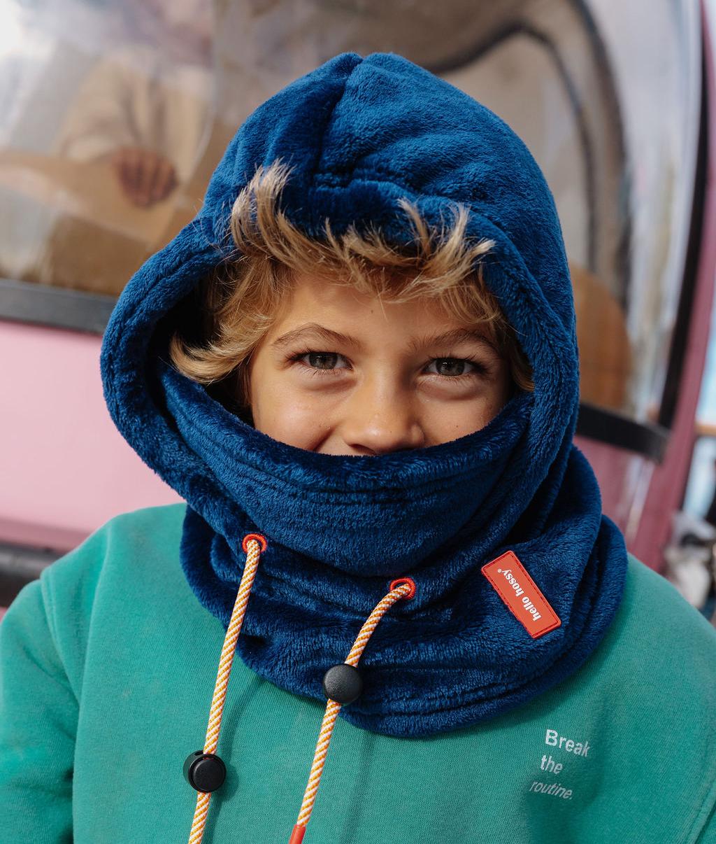Pasamontañas infantil azul de tejido polar con lazos ajustables Hello Hossy