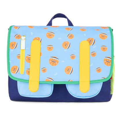 Cartable enfant bleu orange motif sport deux poches Hello Hossy