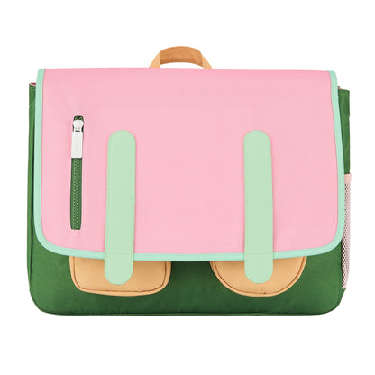 Cartable enfant rose vert poches avant Hello Hossy