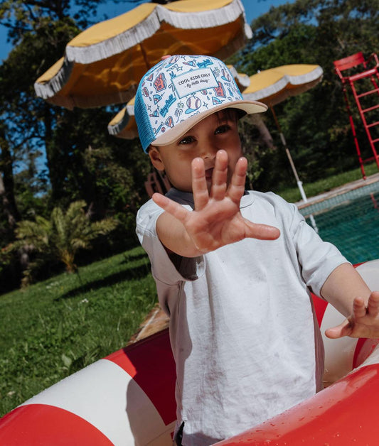 Casquette enfant trucker imprimé baseball visière beige Hello Hossy