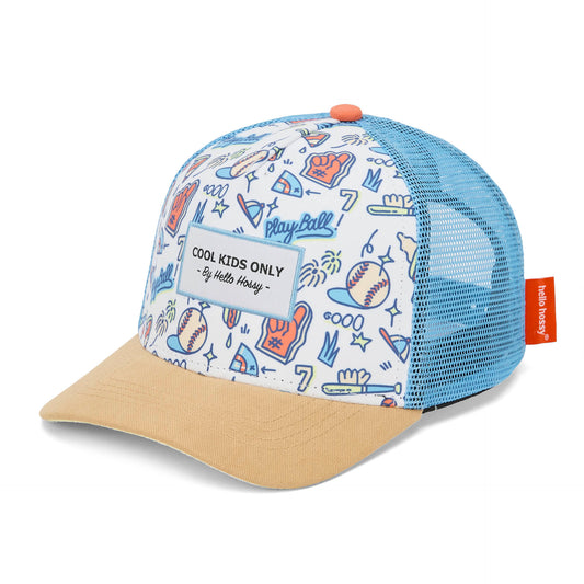Casquette enfant trucker bleue motif baseball non portée Hello Hossy