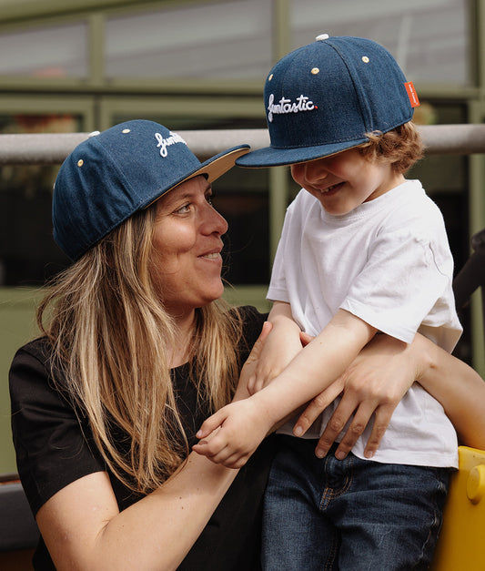 Casquette Parents-Enfants Jean Funtastic, visière plate, coton biologique, certifiée Oeko-Tex, dès 9 mois, Cool Kids Only !