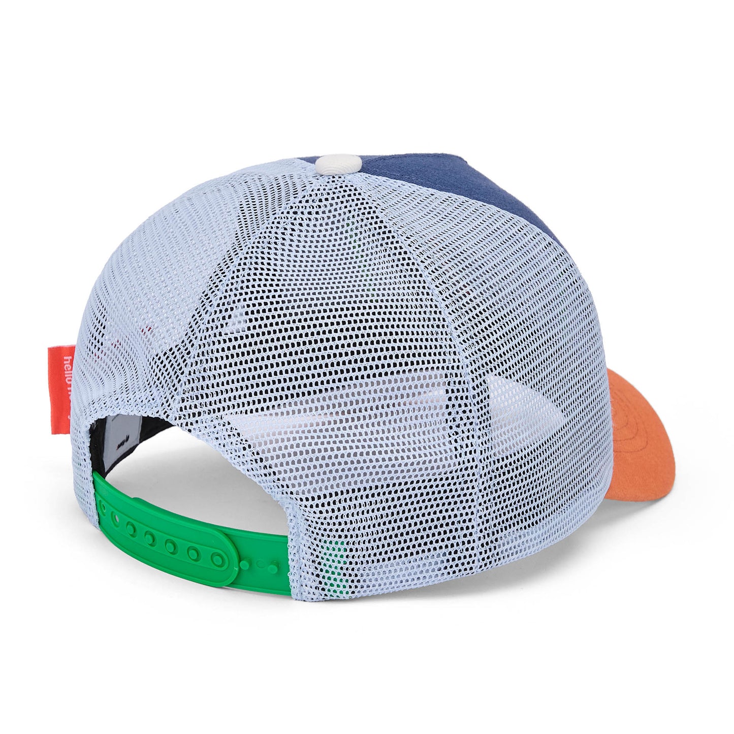 Gorra infantil azul mesh blanco visera naranja ajustable Hello Hossy
