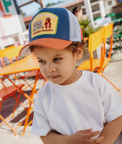 Gorra infantil azul-naranja visera Curvada Patch Hello Hossy