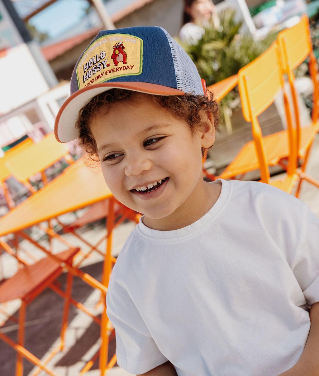 Niño con gorra azul naranja visera Curvada Patch Hello Hossy