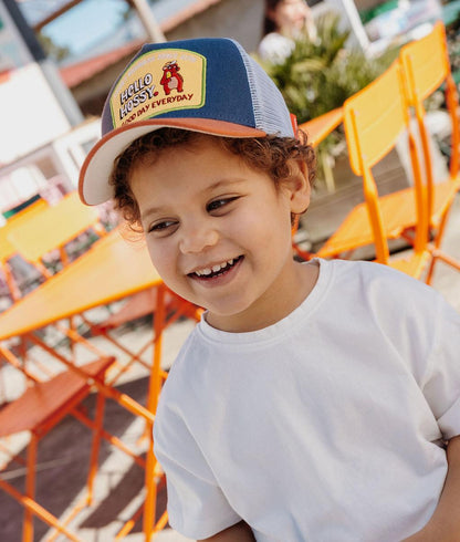 Niño con gorra azul naranja visera Curvada Patch Hello Hossy