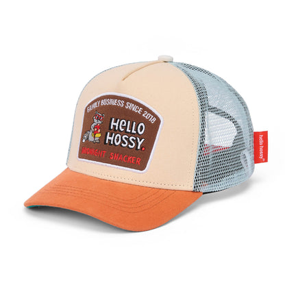 Gorra infantil beige naranja visera Curvada con malla Hello Hossy