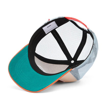 Gorra infantil beige naranja visera curvada malla trasera Hello Hossy