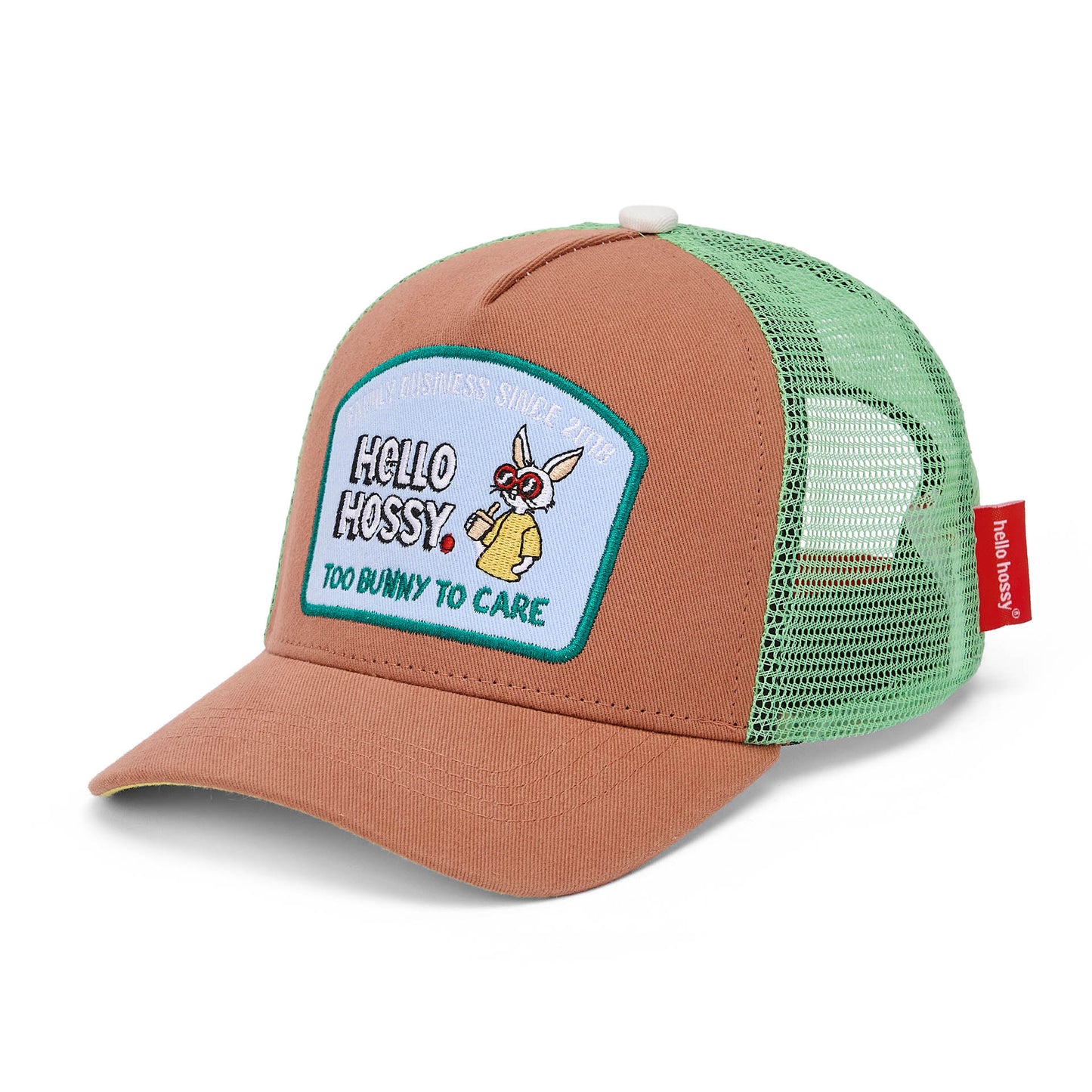 Casquette enfant marron vert visière courbée patch lapin Hello Hossy