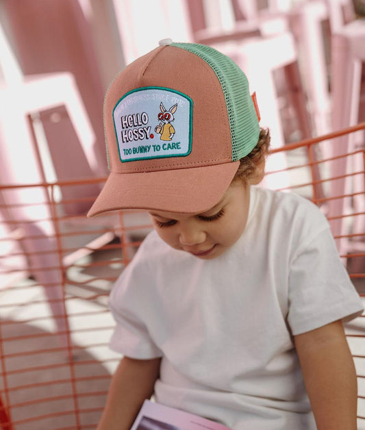 Casquette enfant marron vert visière courbée patch lapin Hello Hossy
