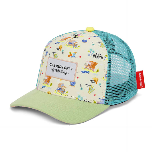 Casquette enfant beige bleu imprimé USA visière courbée Hello Hossy