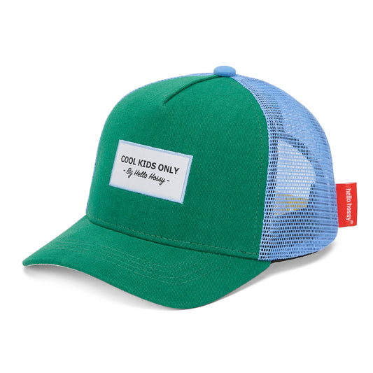 Casquette enfant vert bleu filet arrière visière courbée Hello Hossy